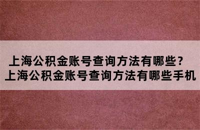 上海公积金账号查询方法有哪些？ 上海公积金账号查询方法有哪些手机